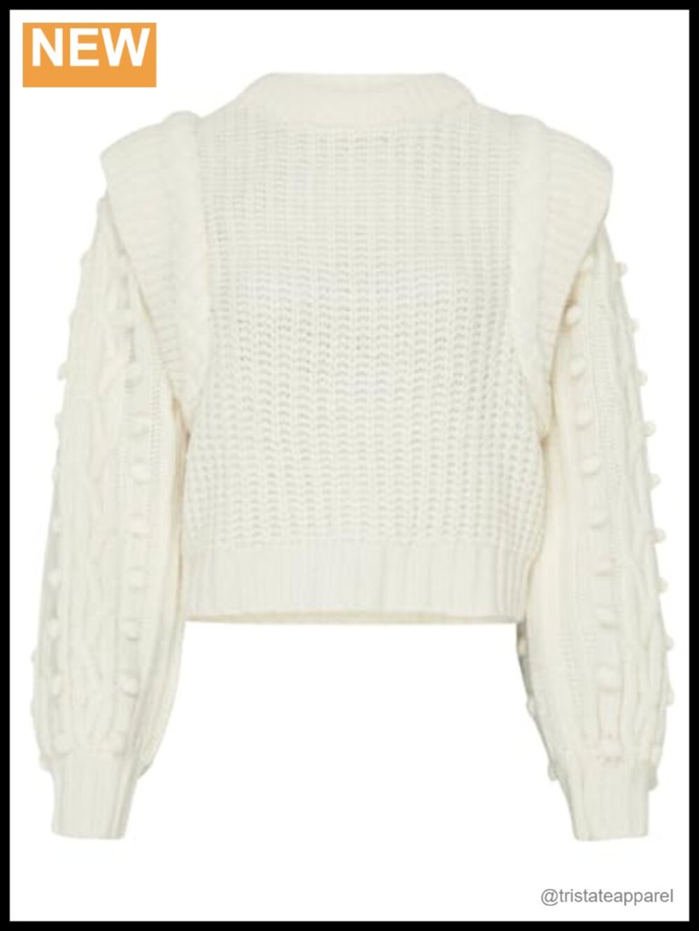Chunky Knit Pullover Sweater with Braided Trim and Puff Sleeves